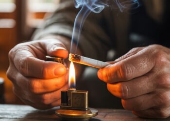 "Person carefully lighting a joint evenly with a lighter for a smooth and consistent burn in a realistic close-up scene."