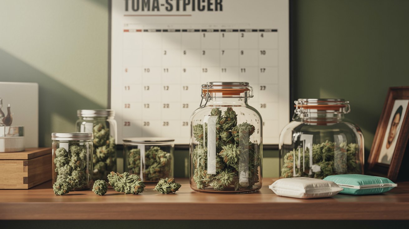 Fresh cannabis buds stored in airtight jars showing long-term weed freshness and proper storage methods