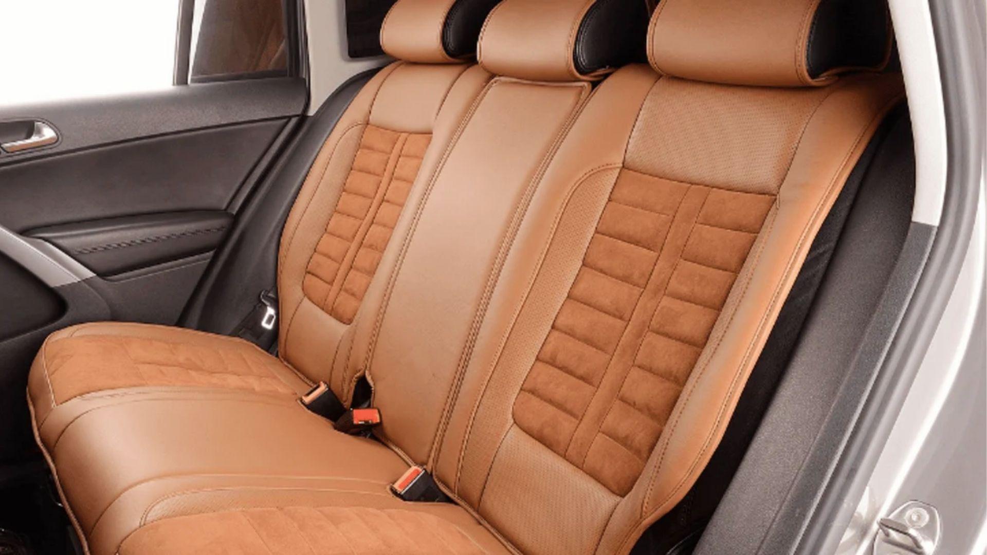 Freshly cleaned tan leather back seats in car after removing weed smell naturally in 24 hours