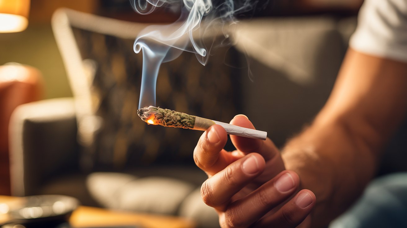 "Close-up of a perfectly lit joint with an even glowing burn and smooth smoke for a cleaner smoking experience."