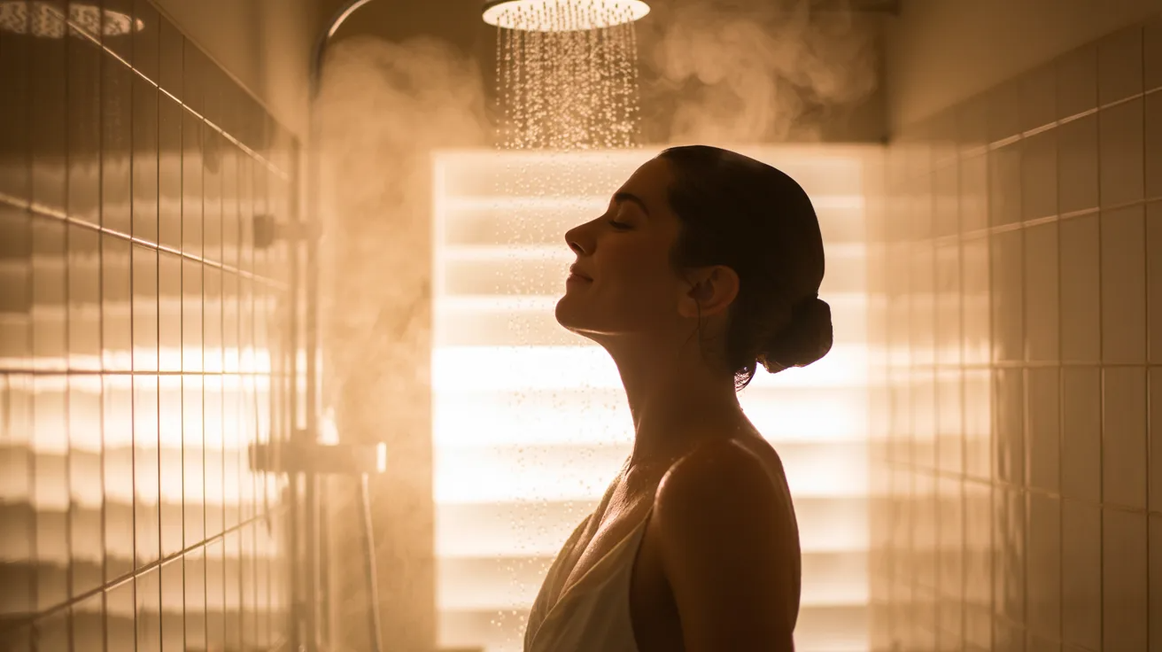 Person taking a hot shower to relax muscles and reduce weed hangover discomfort.